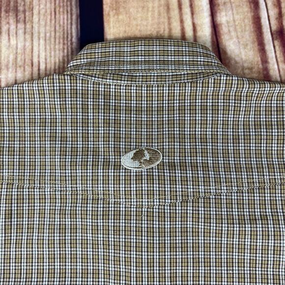 Mossy Oak Shirt Mens Large Brown Button Plaid Long Sleeve Embroidered Logo Spell - Picture 8 of 9